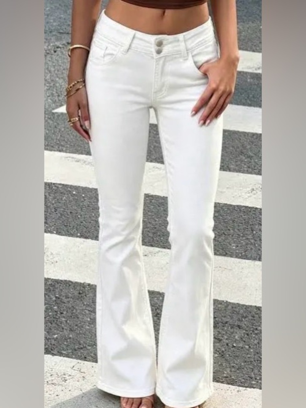 AMERICAN RAG Mid Flare White Jeans